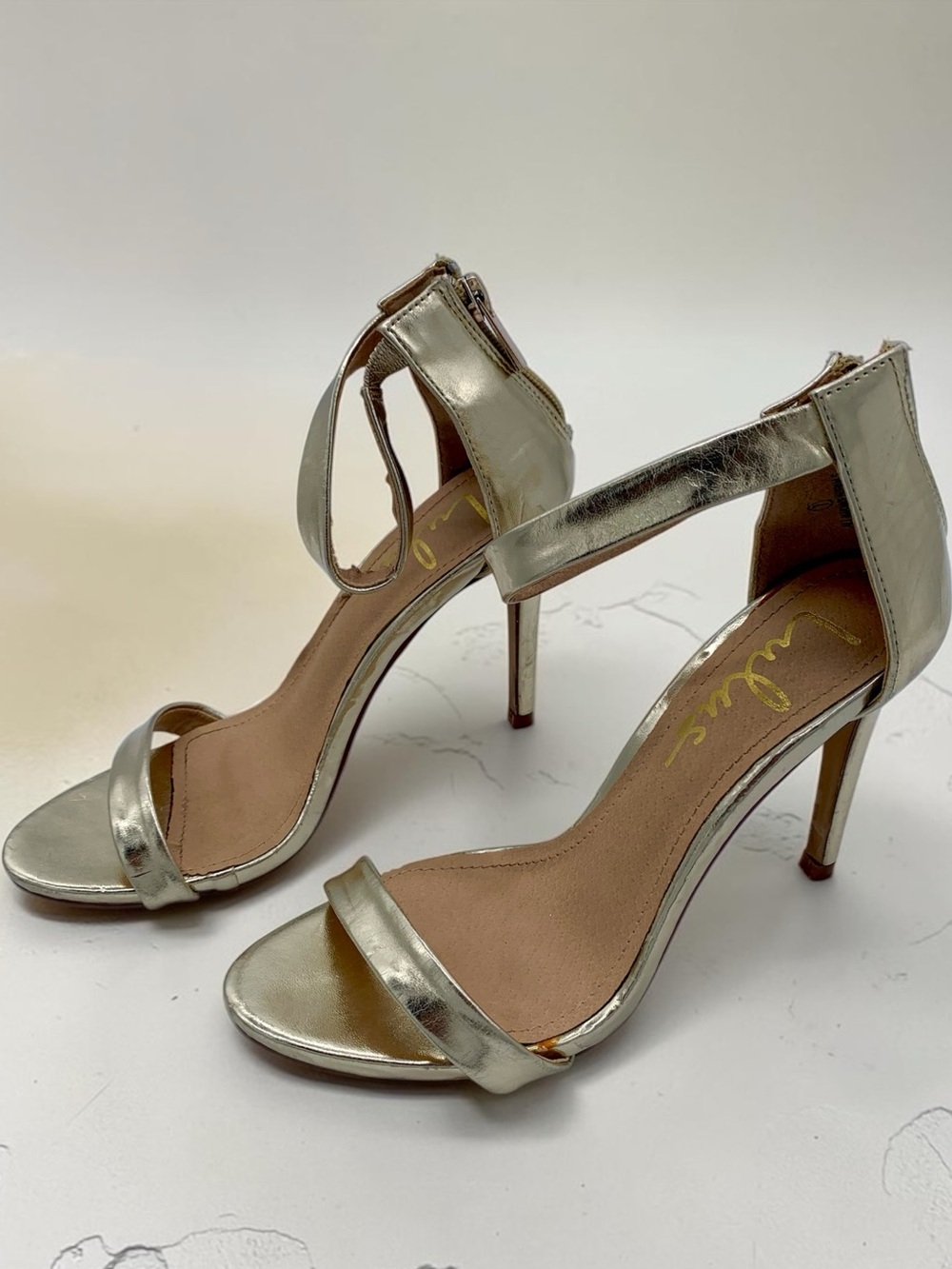 Lulu's Metallic Gold Ankle-Strap Stiletto Sandals Heels 7